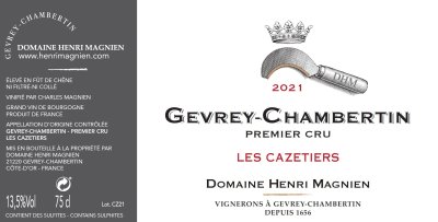 2021 Henri Magnien Gevrey Chambertin 1er Cazetieres
