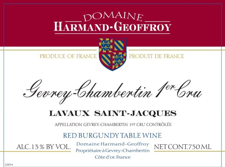 Harmand Geoffroy Gevrey Chambertin 1er Lavaux St Jacques - Click Image to Close