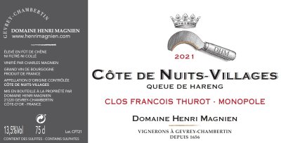 2021 Henri Magnien Cote de Nuits Village Clos Francois Thurot Monopole 1.5ltr