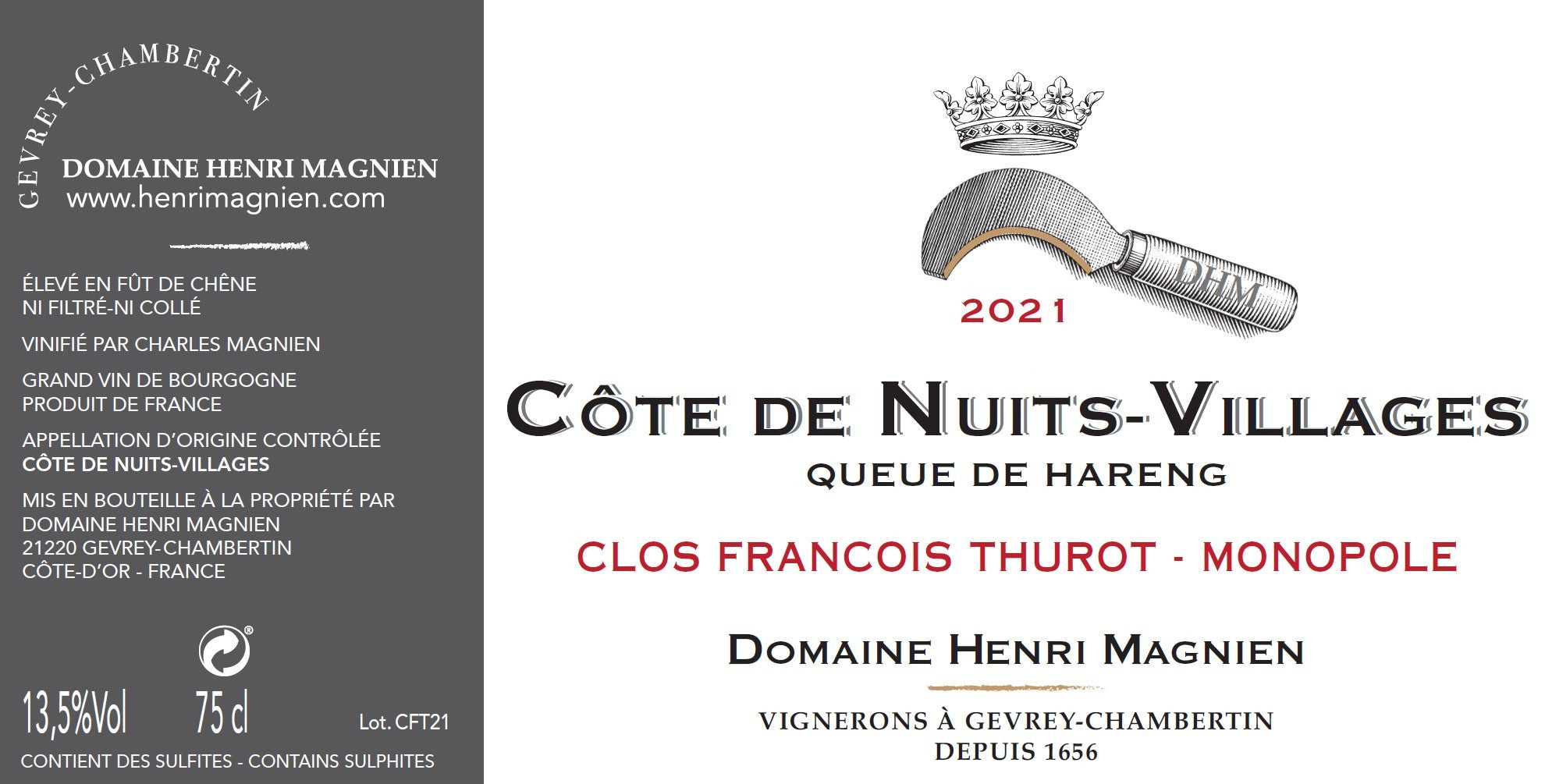 Henri Magnien Côte de Nuits Villages Clos François Thurot Monopole 2021