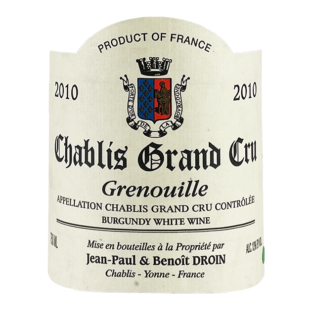 Jean-Paul & Benoît Droin Chablis Grand Cru “Grenouilles” 2010 bottle - Vins Rare