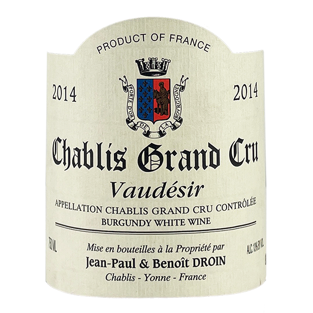 Jean-Paul & Benoît Droin Chablis Grand Cru “Vaudésir” 2014 bottle - Vins Rare