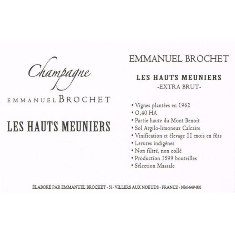 2012 Emmanuel Brochet Champagne Les Hauts Meuniers 1er Extra Brut